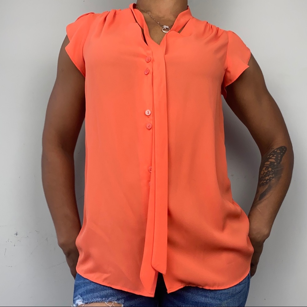 Worthington Short Sleeve Orange Blouses